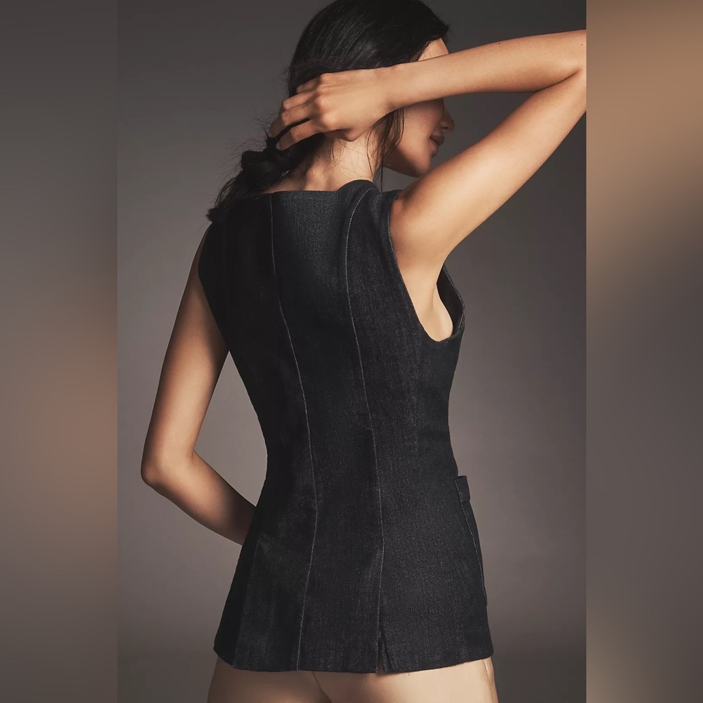 Anthropologie Maeve Square-Neck Cutaway Denim Vest - Picture 7 of 10